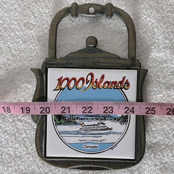 Vintage Metal Teapot Shaped Trivet W Ceramic Tile 1000 Islands  Canada - Picture 10 of 11